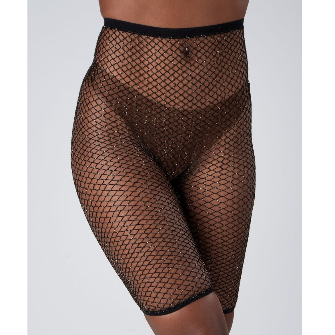 High Waist Glitter Fishnet Shorts