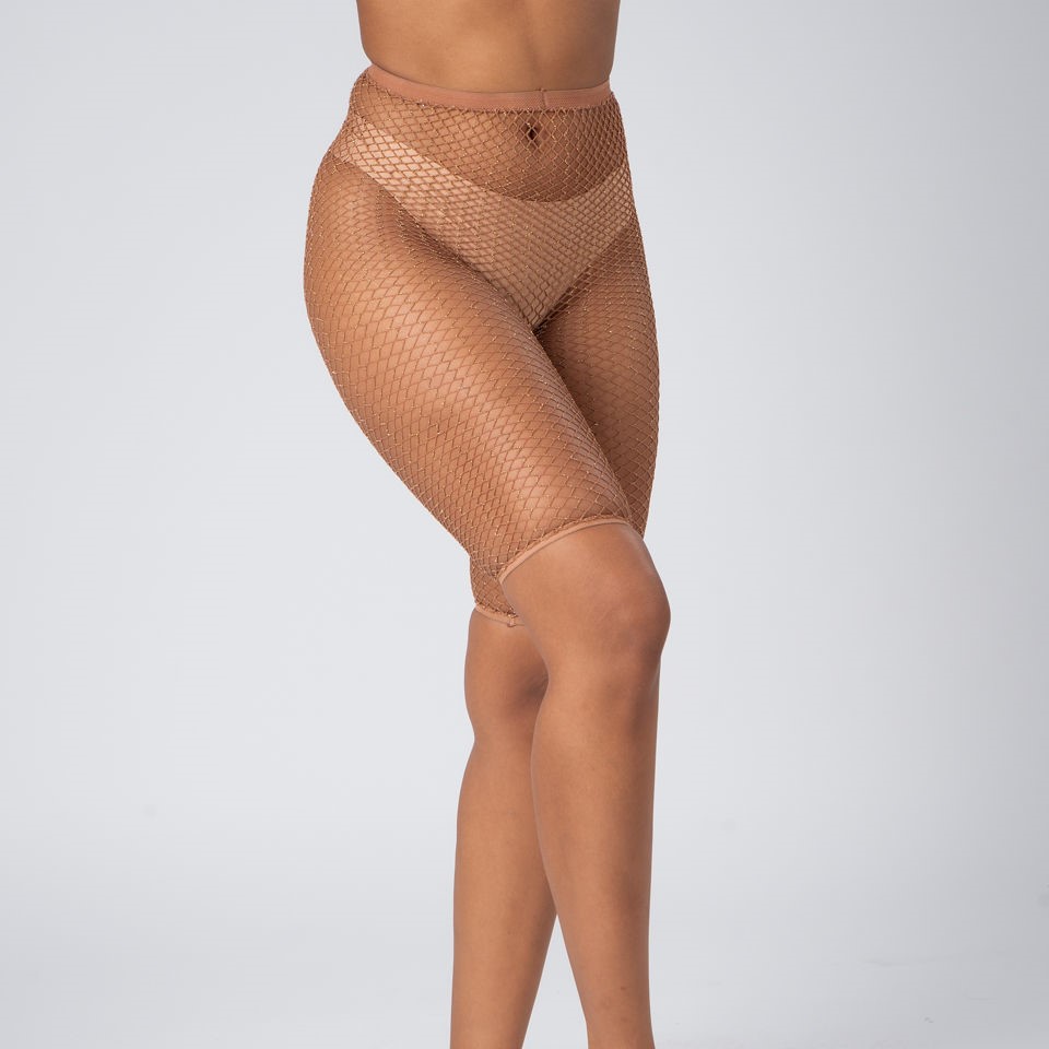 High Waist Glitter Fishnet Shorts