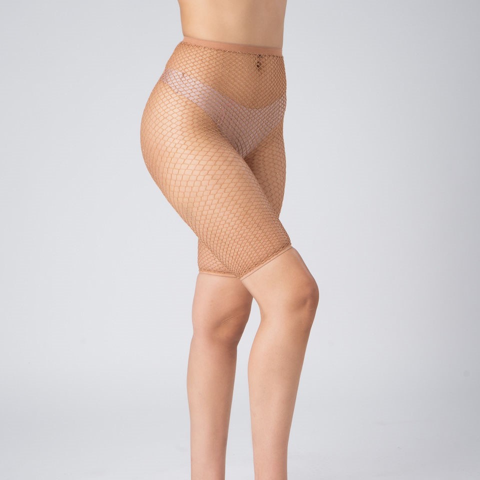 High Waist Glitter Fishnet Shorts